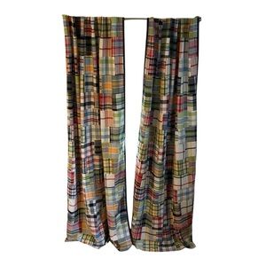 Pottery Barn Kids Madras Plaid Patchwork Blackout Drapes 44x83 One Pair